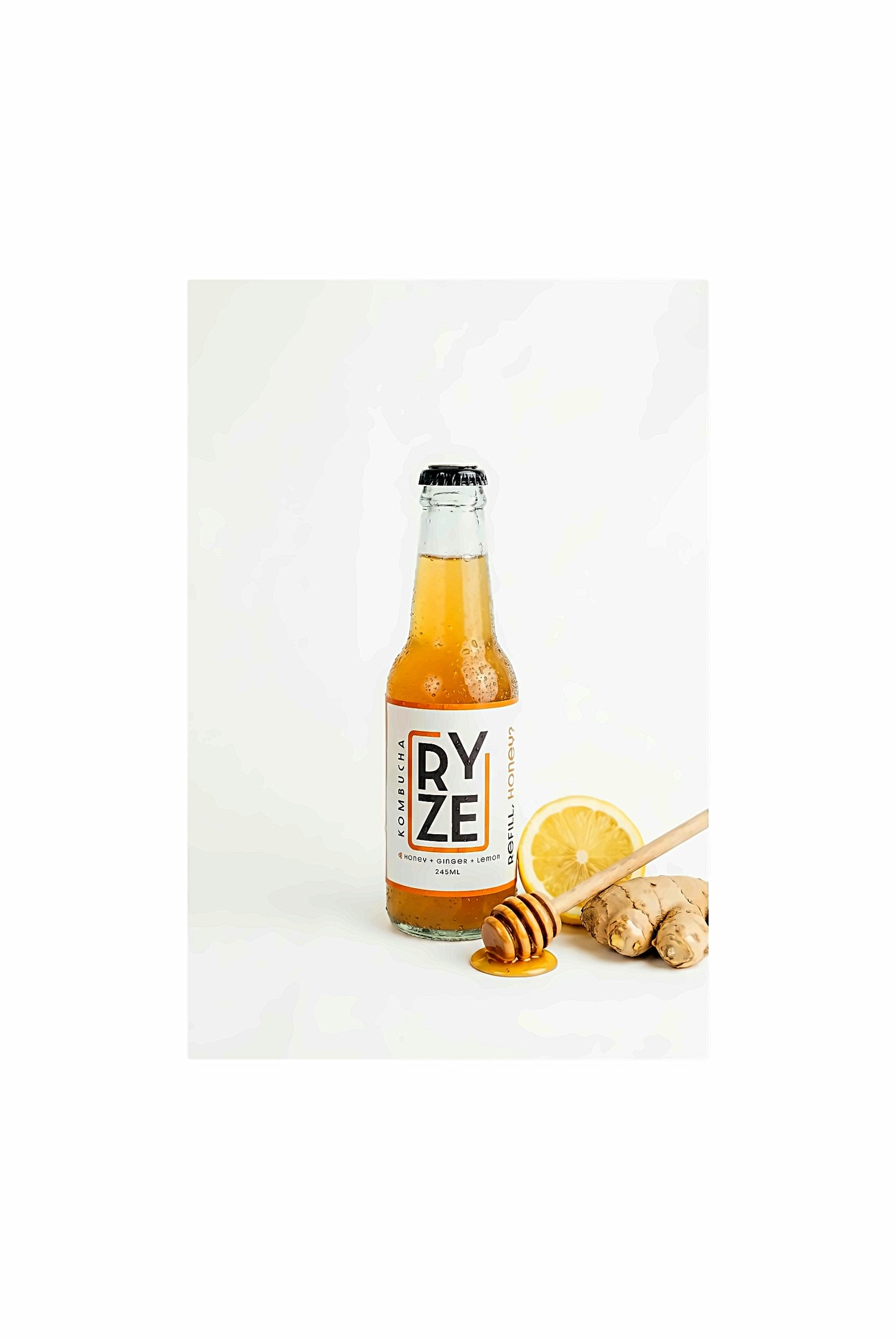 Honey Lemon Ginger kombucha single bottle - RYZE